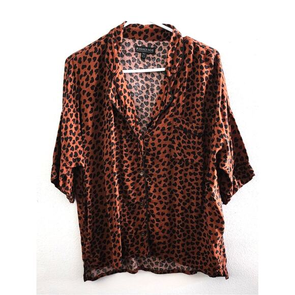 PJ Salvage Wild Love Heart Print Pajama Top Brown Black Medium - Picture 2 of 7
